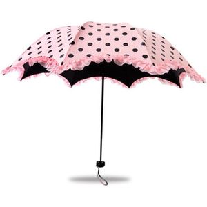 Prinses Kant Rand Stippen Ronde Punt Parasols 8 k Paraplu Volwassen Vrouwen Meisjes Rainny Sunny Zwarte Coating Paraplu