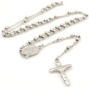 Gokadima Rvs Ketting Mannen Sieraden of Vrouwen Katholieke Rozenkrans Kralen Collier Cross Voor Kerstcadeau, 4mm/6mm