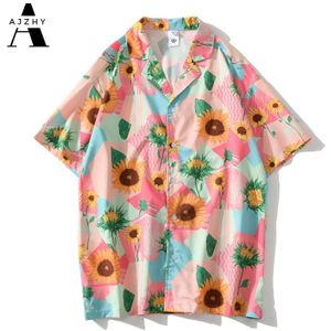 Hawaiian Shirts Mannen Hip Hop Korte Mouw Shirts Vrouwen Zomer Strand Bloem Volledige Print Streetwear Harajuku Mode Kleding Roze