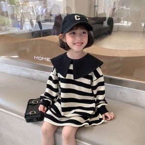 2022 Lente Meisjes Met Lange Mouwen Gestreepte Jurk Kinderen Katoenen Jurken