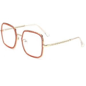 Mode Vierkante Platte Licht Strass Zonnebril Vrouwen Vierkante Luxe Crystal Clear Brillen Vintage Grote Frame Vrouwelijke Bril