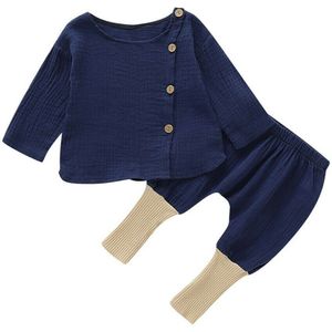 Baby Lente Herfst Kleding Peuter Kids Baby Meisjes Katoen Linnen Button Tops Broek Leggings 2 Stuks Outfits Kleding Warm dragen