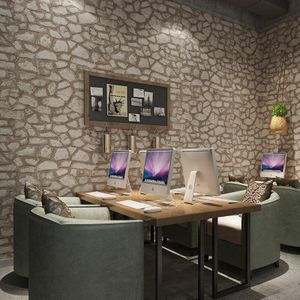 3D Drie-Dimensionale Retro Baksteen Steen Steen Steen Cultuur Steen Industriële Wind Behang Kleding Winkel Restaurant Antieke Grijs