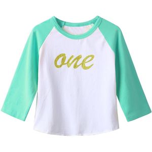 Baby Baby Meisjes T-shirts Verjaardag Raglanmouwen Glitter Brief Een Gedrukt Zachte Katoenen Shirt Tops Kids Baby Casual Kleding