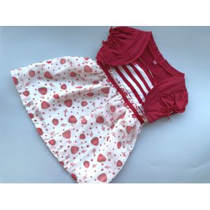 Meisje Jurk Set Van 2 Stuks Aardbei Streep Print En Tekening, Party Voor Baby, pull Jurk En Vest