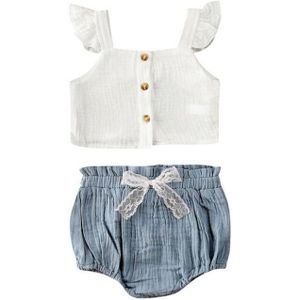 0-24M Pasgeboren Baby Baby Meisje Outfits Kleding Ruches Vest T-shirt Top + Mini Shorts