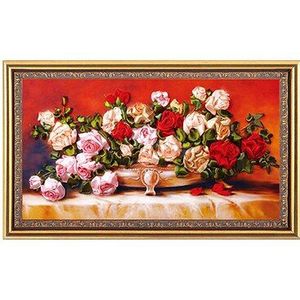 Blooming rose vaas zijde lint borduren 3D canvas schilderen satijn telpatroon handwerken handwerk DIY thuis muur deco