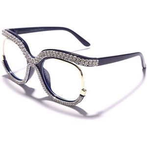 Retro Vierkante Optische Brilmonturen Mannen Vrouwen Crystal Luxe Glazen Clear Lens Brillen Frame Diamant Brillen Recept