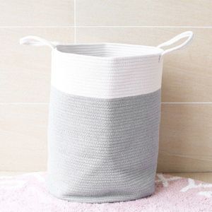 La Jolíe Muse Grote opbergmand - Katoenen touw wasmand met handvat voor luierdeken speelgoed handdoek geweven wasmand woondecoratie wit & woestijn-S