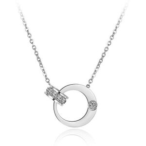 Lokaer Dubbele Cirkel Zirconia Chain & Link Kettingen Sieraden Titanium Staal Rose Goud Chokers Ketting Voor Vrouwen N18054