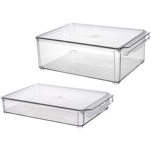 2 Stks/set Acryl Voedsel Opslag Container Bin Met Deksel En Handvat Voor Keuken, Kast, Koelkast, Vriezer Organizer