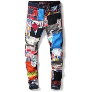 Brand Patchwork Ripped Jeans Voor Mannen Straight Denim Jeans Vintage Casual Biker Broek Plus Size