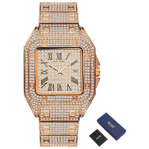 Vierkante Diamanten Mannen Horloge Luxe Gold Iced Out Horloge Grote Wijzerplaat Quartz Zaken Polshorloge Hip Hop Mannelijke Klok Relogio masculino