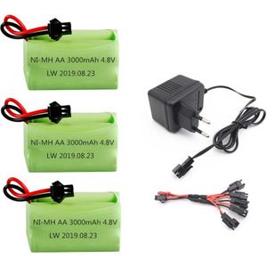 4.8 V 3000 Mah Batterij En Oplader Voor Rc Speelgoed Auto 'S Tanks Robots Boten Guns 4 * Aa 4.8 V 2400 Mah Oplaadbare Batterij