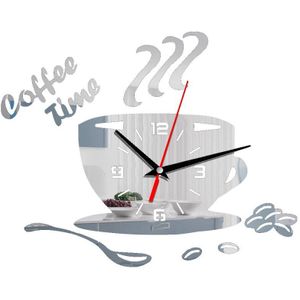 Koffie Cup Vorm Tijd Klok 3D DIY Spiegel Acryl Wandklok Moderne Keuken Home Decor Digitale Muur Stickers Voor woonkamer