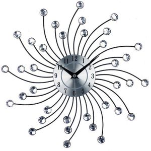 33Cm 3D Vintage Klok Metalen Kristal Wandklok Luxe Diamant Grote Modern Home Decoratie Wandklok Woonkamer horloge