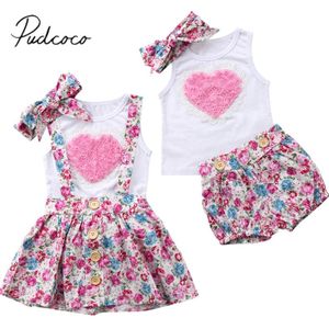 Gloednieuwe Pasgeboren Peuter Baby Kid Meisje Zus Bijpassende Katoenen Kleding T-shirt Jurk Broek Outfit 3D Bloem Outfit 3 stks Set