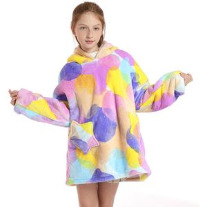 Kinderen Homewear Regenboog Eenhoorn Oversized Hoodie Sweatshirt Outdoor Pluche Fleece Sherpa Deken Meisje Nachtkleding Height120-160cm