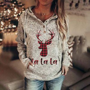 Dames Fleece Hooded Sweater Winter Kerst Brief Print Hooded Dames Trui Warme Pocket Capuchon