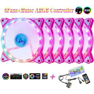 Wovibo Rgb Led Case Fan 120Mm Voor Cpu Koeler Aura Sync Cooling Fans Rustig 12V Mute Ventilador pwm 6PIN Roze Diamant