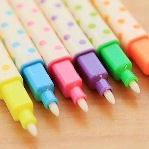 6 Stuks Kleur Markeerstift Met Dot Highlighter Uitwisbare Kleur Marker Set Vijzel Steen 16Cm Lengte Dubbele Hoofd