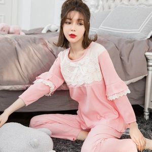 Pyjama voor Vrouwen Pyjama Set Nachtkleding Katoen Lange Mouw Koreaanse stijl Zoete Schattige Prinses Stijl Night ondergoed Ademend