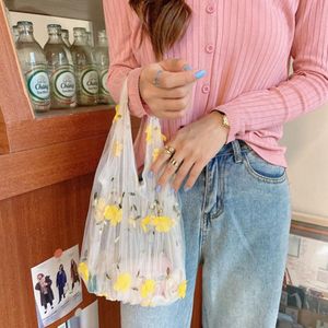 Mode Vrouwen Geborduurde Light Clear Organza Jelly Kleine Tote Messenger Schoudertassen Vrouwelijke Strand Handtassen Boodschappentassen