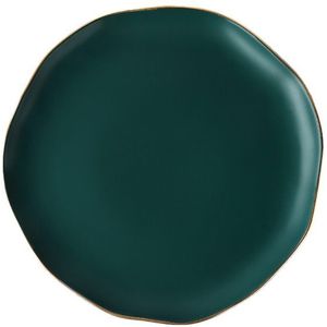 Plaat goud velg onregelmatige schotel thuis dineren plaat dark green keramische bestek set