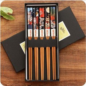 5 Pairs Thuis Bamboe Houten Eetstokjes Sticks Voor Sushi Chinese Noedels Boutique Geschenkdoos Draagbare Bestek Set Keuken Servies