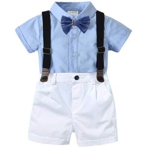 Bear Leader Baby Jongens Kleding Set Boog Formele Zomer Britse Stijl Baby Kleding Pak Blauw Shirt Top + Jarretel Broek outfits