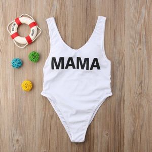 UK Moeder en Dochter Familie Bijpassende Bikini Brief Print Wit Badpak Vrouwen Kids Meisjes Een Stuk Badpakken