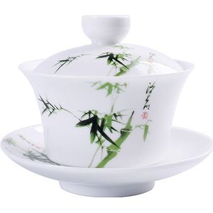 Hand Geschilderd Blauw En Wit Porselein Gaiwan Thee Terrine Chinese Keramische Thee Kom Set Bedekt Kom Met Deksel Cup Schotel