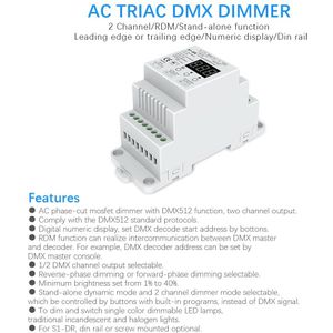 DMX512 Led Dimmer Ac 220V 230V 110V 2 Kanaals Dimbare Triac Dmx Controller Dim Rail Bulb Lamp licht Triac Dimmer S1-DR