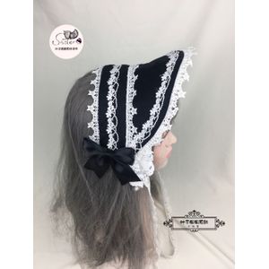 Lolita Gothic Retro Black Lace Trim Eenvoudige Bonnet Hoofddeksels Top Hoed Verstelbare Zonnehoed Vrouwen Prinses Victoriaanse Bandge Half Bnt