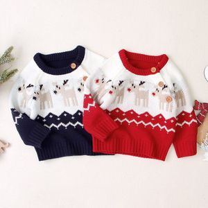 2 Kleuren Peuter Baby Meisje Jongen Kerst Jas Lange Mouw Regelmatige Mouwen Kintting Jas Blauw Rood 0-18M