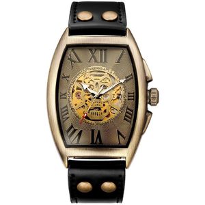 Vitage Mannen Horloges Shenhua Skeleton Schedel Horloges Mannen Automatische Mechanische Horloges Lederen Mannen Horloges Relogio Masculino