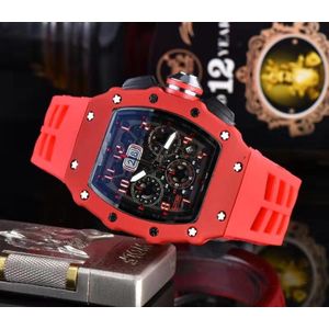 Mannen Automatische Horloge Top Brand Luxe Heren Vierkante Horloges Auto Datum Week Red Quartz Horloge Mannelijke Klok Siliconen band