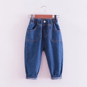 Losse Jeans Voor Meisjes Lente Peuter Meisje Jeans Solid Casual Elastische Taille Losse Kids Jongens Broek Harun Kinderen Kleding 2-9