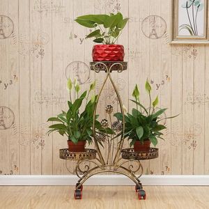 Europese Groene Multi-layer Ijzer Bloem Staan Opknoping Orchidee Indoor Art Wheel Stand Floor Bloempot Stand Succulent Bloem