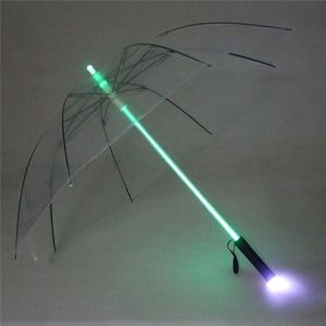 Plastic Rode Vissen Regen Transparant Led Paraplu Mannen Vrouwen Knipperlicht Houder Roller Waterdicht Winddicht Night Paraplu