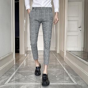 Mens Plaid Broek Katoen Formele Broek Voor Mens Slim Fit Broek Grijs Broek Heren Kantoor Broek Casual Sociale Jurk Elegante skinny