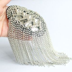 Unisex Punk Fringe Schouder Board Badge Glitter Rhinestone Kwasten Chain Epaulet