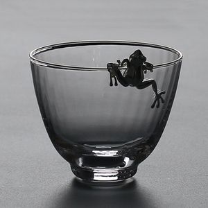 110 Ml Japanse Stijl Boutique Clear Glas Koper-Nikkel Zilveren Kikker Master Cup Theekopje Kung Fu Thee Set Thee kom Ronde Borrelglas