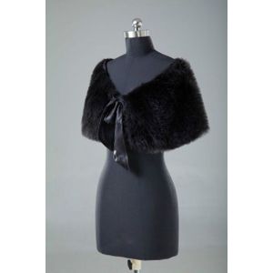 Zwarte Faux Fur Bruids Bolero Bruiloft Cape Jas Sjaal Party Strik Wrap Stloe Bolero