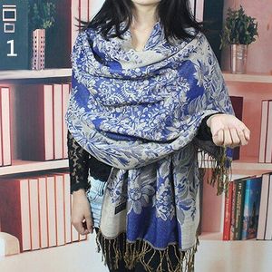 vrouwen Retro Etnische Stijl Bloem Patroon Kwasten Lange Warme Sjaal Pashmina Sjaal Voor Vrouwen