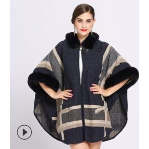 Europa herfst winter Grote maat losse bontkraag vest Gebreide sjaal mode vrouwen Hooded Gestreepte Mantel jas w686