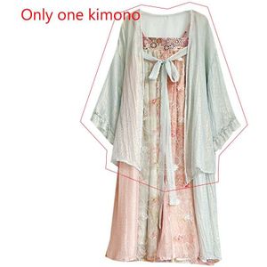 Chinese Tang Pak Hanfu Jurk Chiffon Kimono Vest Borduren Vrouwen Meisjes Korte Jurk Retro Fairy Vintage Ruche Zomer Set