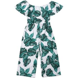 Peuter Kid Baby Meisje Zomer Bloem Groen blad afdrukken Zomer Outfits Katoen Blend Modieuze