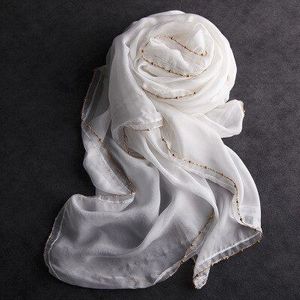 Koreaanse Pure Zijden Sjaals Vrouwen Luxe Beige Zijde Lange Sjaal Voor Dames Effen Kleur Sjaals Wrap Foulard Echarpe Femme