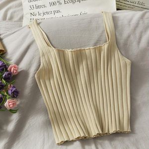 Vrouwen Vierkante Hals Crop Top Vrouwelijke Zomer Crop Tank Tops Effen Kleur Lady Breien Crop Top Flounce Zoom Tank Tops 2022